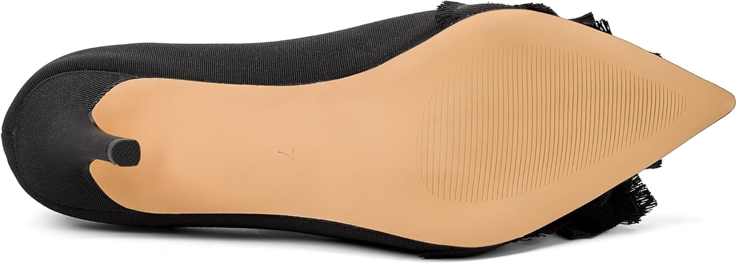 Bowknot Women Pumps Low Heels Dress Shoes,Comfortable Pointed Toe Kitten Heels,3 Inch Office Shoes,BLK 8.5 - Image 6