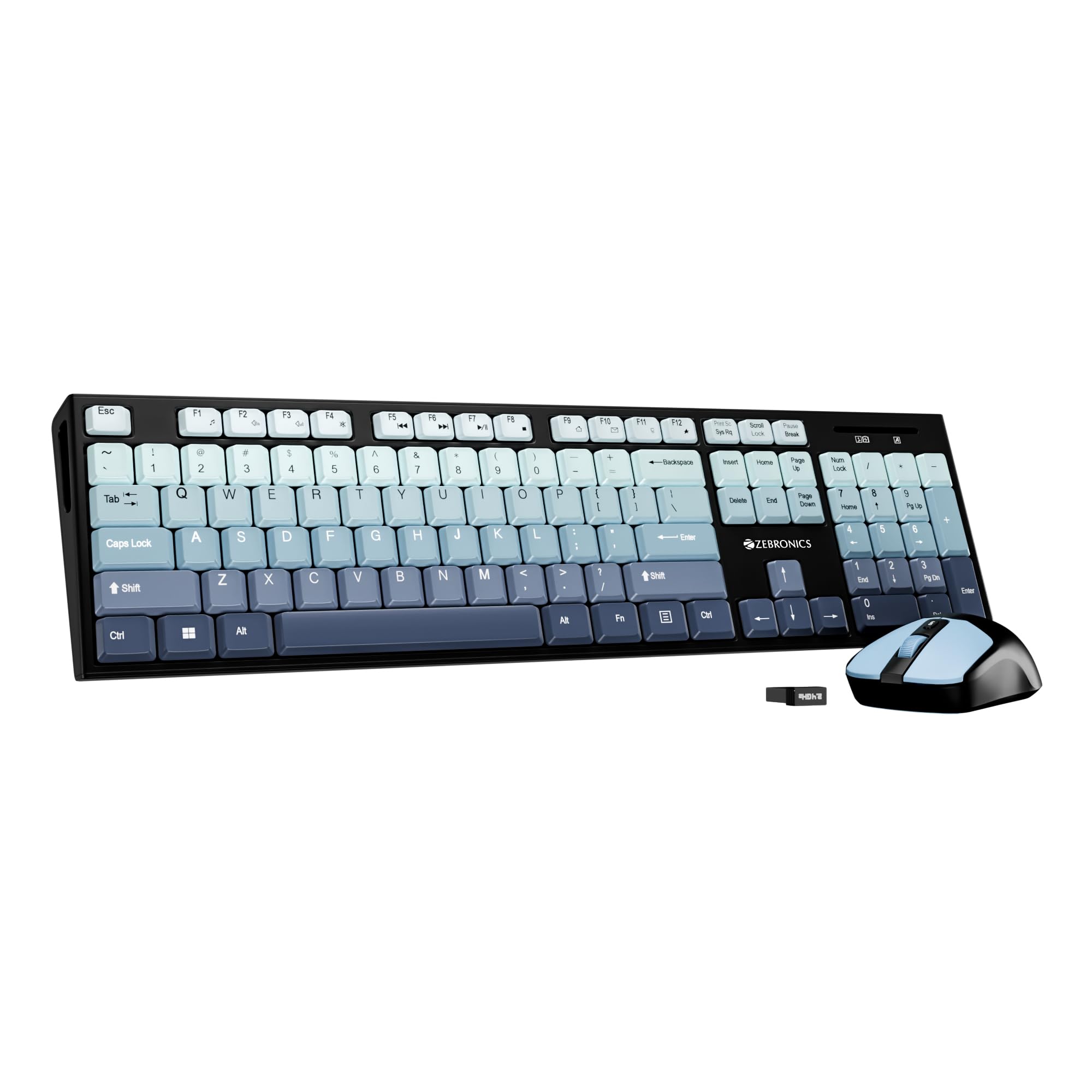 Zebronics Wireless Keyboard & Mouse Combo, 104 UV-Printed Keys, ₹ Key, 12 Multimedia Keys, Retractable Stand, 4 Button Mouse, 1600 DPI, High Precision, USB Nano Receiver (Companion 304, Green)