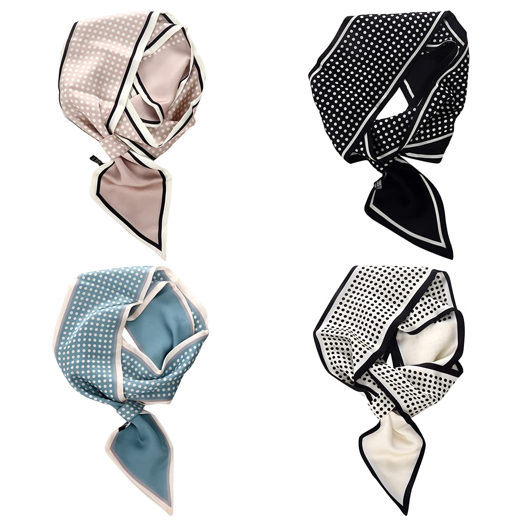 SalLady Thin Smooth Silky Long Neckerchief Scarf Polka Dot 4PCS Dainty Decorative Soft Smooth Elegant Wrist Scarf