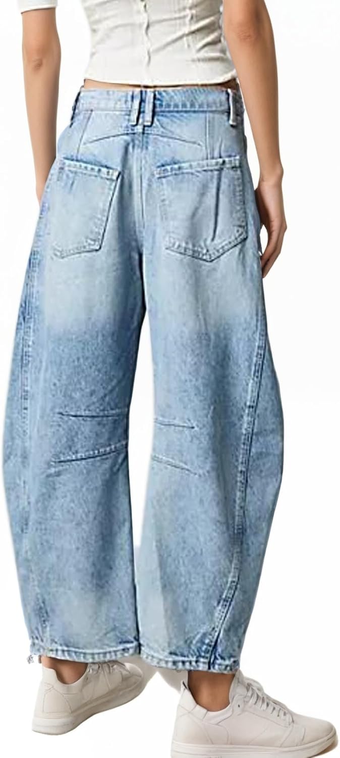 Barrel Jeans for Women Mid Rise Wide Leg Baggy Boyfriend Ankle Denim Pants - Image 4