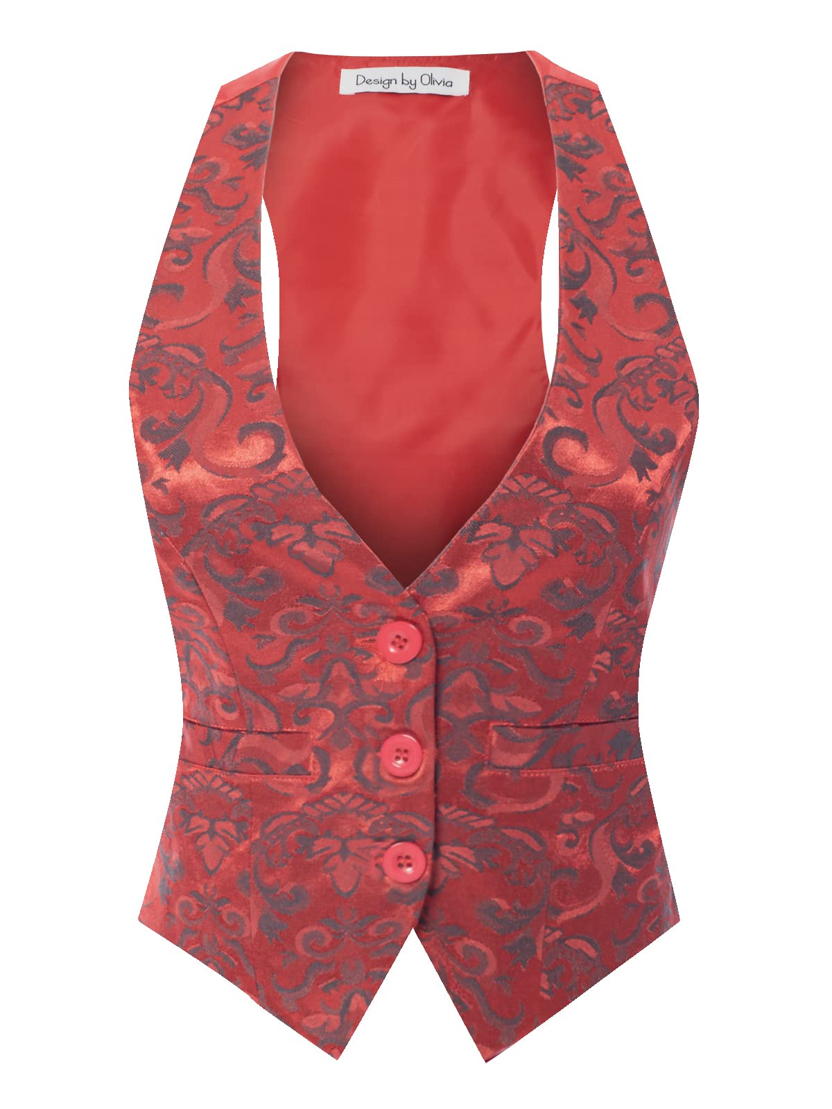 Design by Olivia Womens Waistcoat Tuxedo Vest Vintage Steampunk Dress Racerback Jacquard Jacket