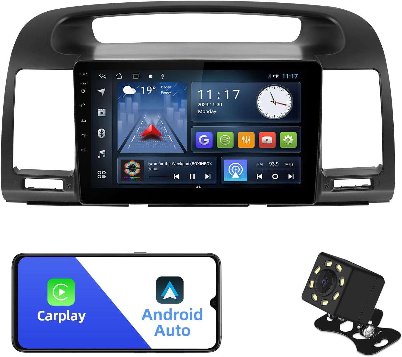 2+32G Android 12 Double Din Car Stereo for Toyota Camry 2000-2006 with 9 Inch Touchscreen Radio Built-in Wireless Carplay/Android Auto/GPS/Bluetooth/FM/AUX-in/Steering Wheel Control/Backup Camera