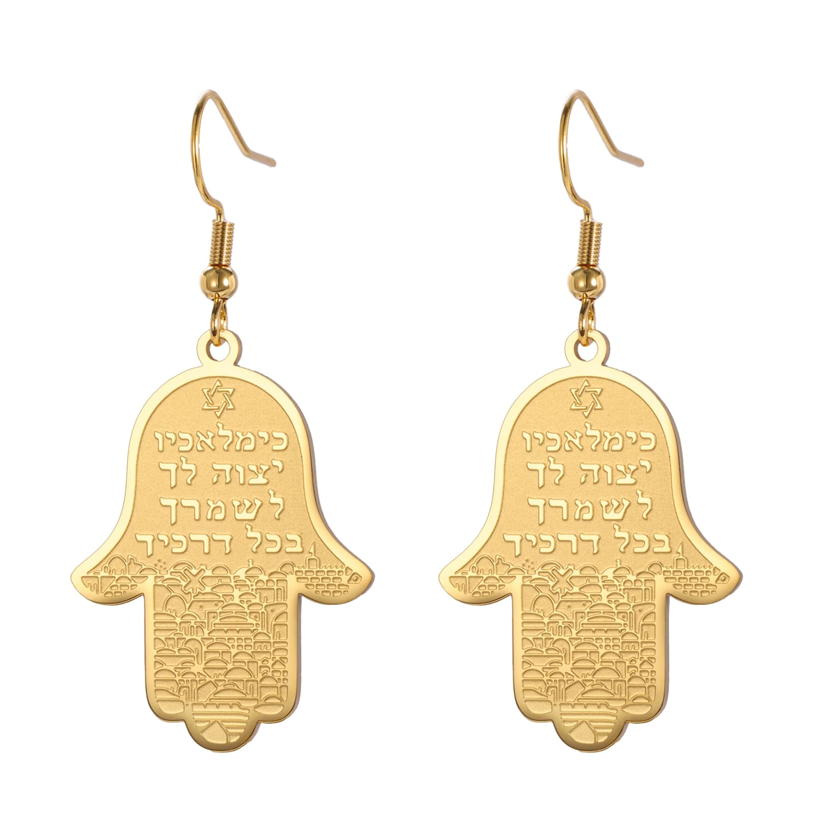Hamsa Earrings for Women Hand of Fatima Dangle Hoop Earrings with Star of David Element