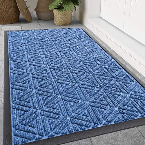 Smiry Front Door Mat Outside Entrance, Heavy Duty Natural Rubber Doormat, Trap Dirt and Moisture Easy Clean Low Profile Patio Porch Welcome Floor Mats for Entry, 47x32 Inch, Blue