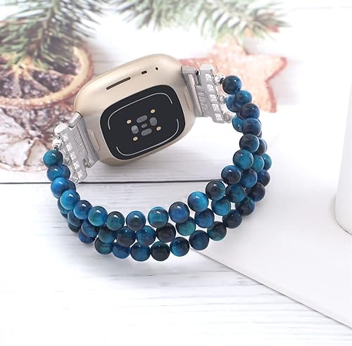 Miniatura 8 de C&L Accessories Pulseras compatibles con bandas Fitbit Versa 3Versa 4Fitbit Sense 2Bandas Sense para mujeres y hombres con cuentas de piedras