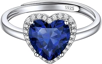 ChicSilver 925 Sterling Silver Adjustable Women's Birthstone Ring 12 Months Heart Shape, Gift Box