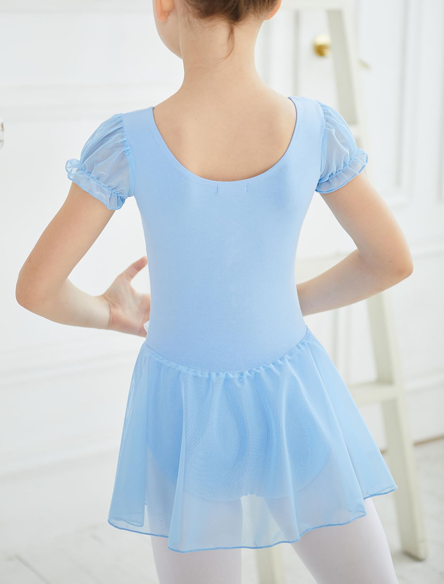MdnMd Body da danza per bambine, con gonna, per ginnastica, ballerina, classico, a maniche corte