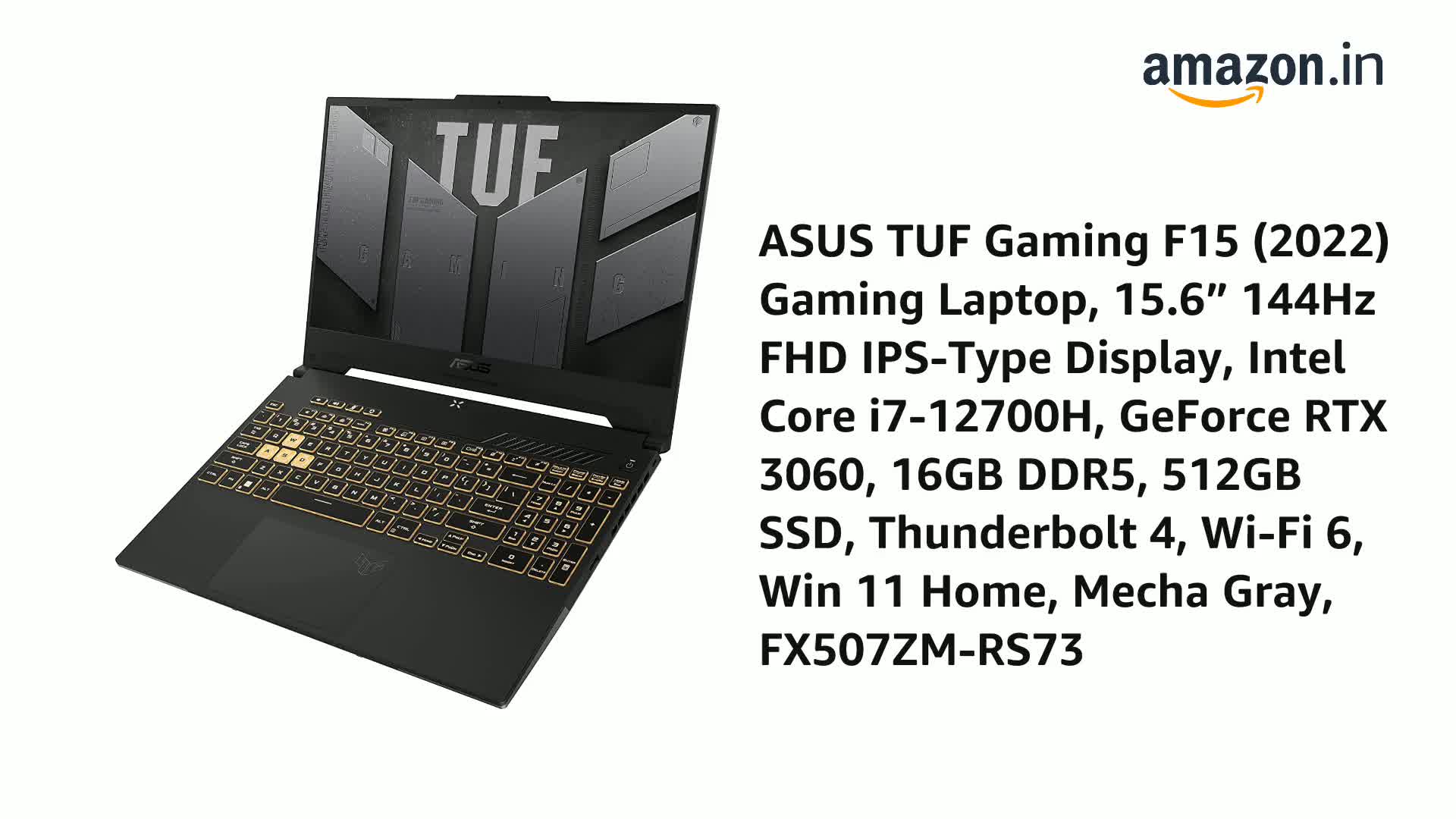ASUS TUF Gaming F15 (2022) Gaming Laptop, 15.6” 144Hz FHD IPS-Type 