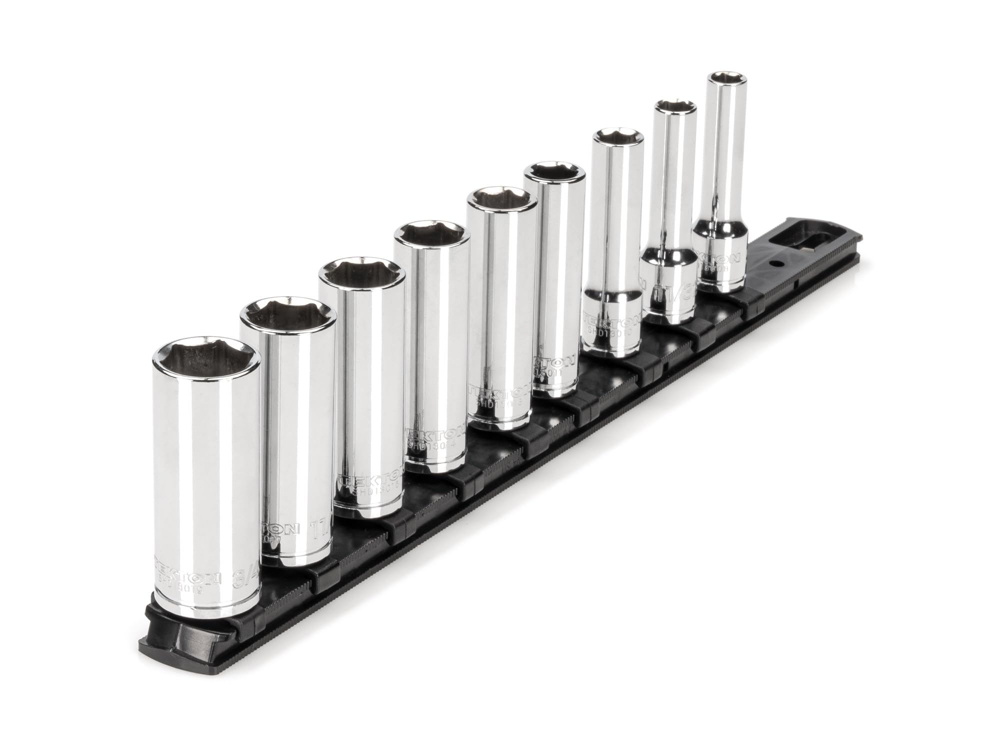TEKTON 3/8 Inch Drive Deep 6-Point Socket Set with Rail, 9-Piece (5/16 - 3/4 in.) | SHD91105