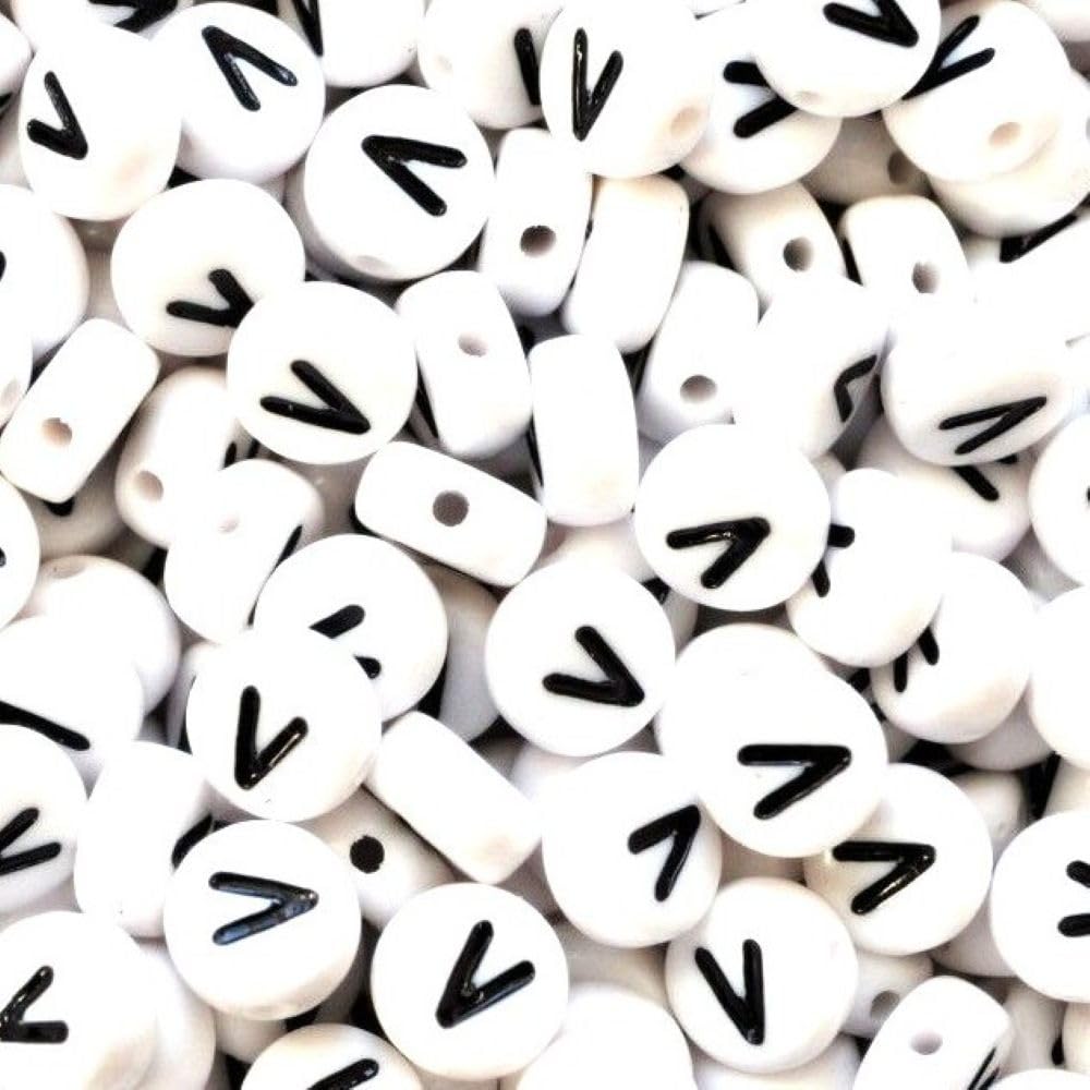 Bigbeads Letter V 100 7Mm White Flat Round Letter Alphabet Acrylic Beads Single Letters & Mixed (V)