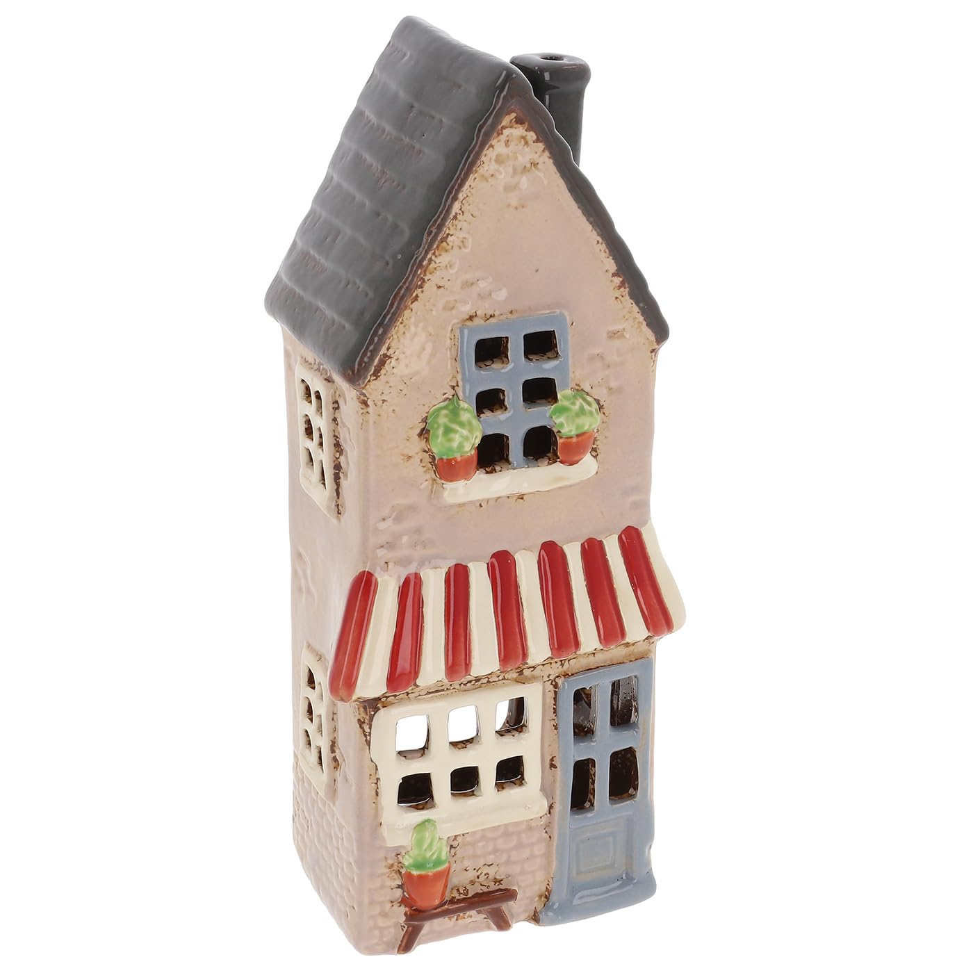 Shudehill Giftware Village Pottery Home Collection Ceramic Tealight Holder, Hand-Painted Townhouse (Tall Awning House Tealight)