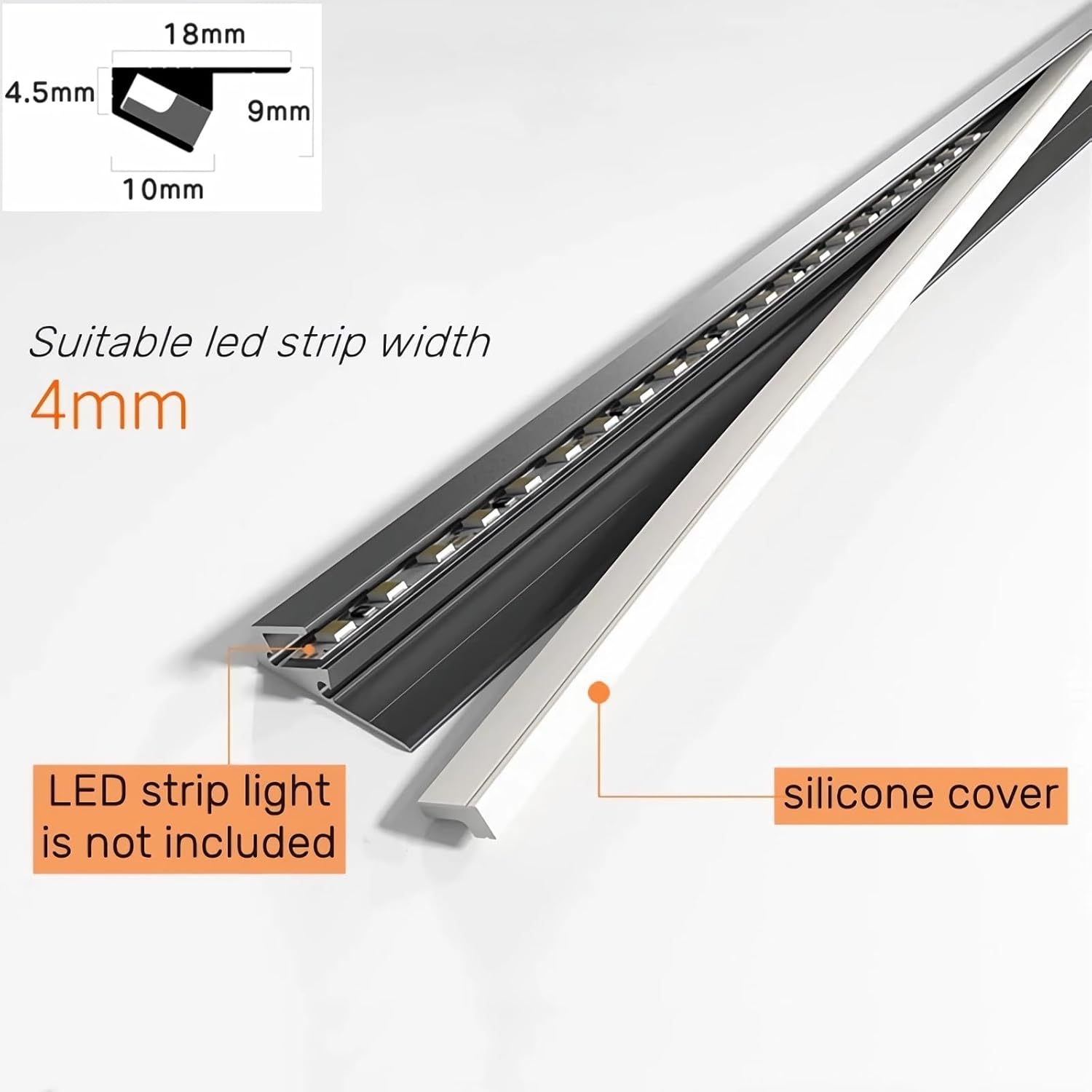 5Pack Surface Mounted LED Linear Aluminum Profile, 45 Degree Led Bars Invisible Oblique Beam Lamp Bookcase Layer Shelf Led Channel Kitchen Closet Hidden Lighting(100cm, Gray)