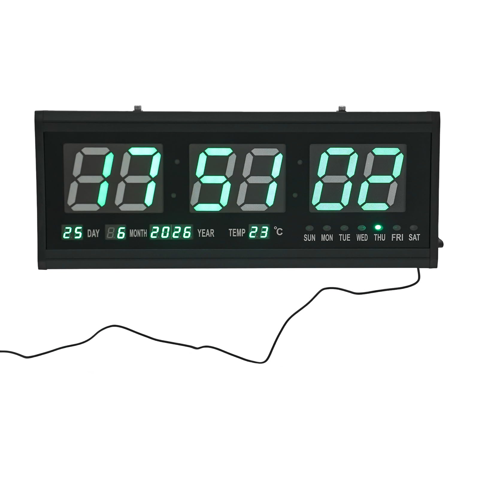 Orologio da parete digitale, funzionamento silenzioso, a LED, digitale, orologio da parete digitale, con visualizzazione della temperatura, visualizzazione della data (verde)