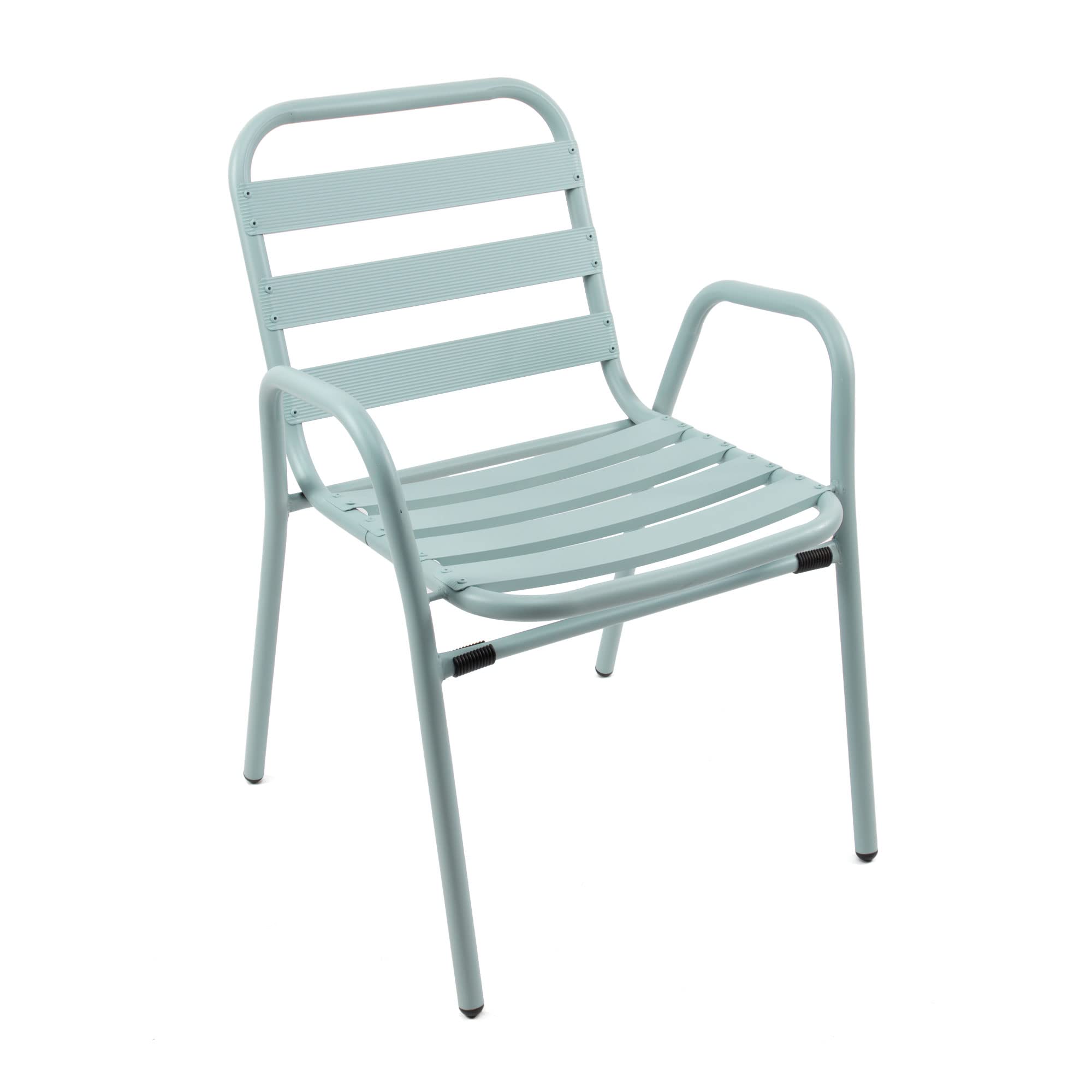 THE SECRET HOME - Silla de Aluminio con Reposabrazos para Jardín - Alto 76 cm x Largo 56 cm x Ancho 48 cm - Color Verde Claro - Asiento Apilable de Exterior para Balcón, Terraza y Jardín