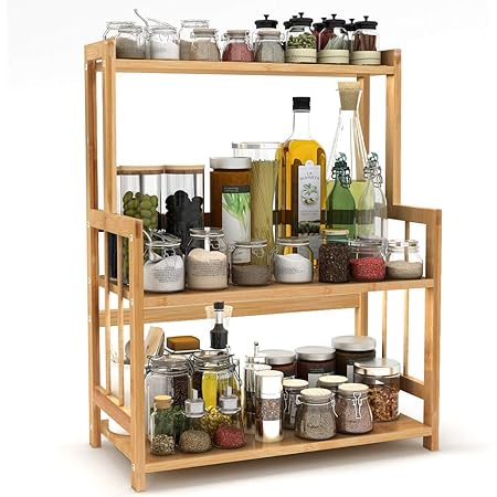 Amazon Co Jp Little Tree キッチンラック 多機能のキッチン収納ラック スパイスラック 調味料収納ラック 台所収納ラック 調味料棚 ３段 ナチュラル 省スペース 竹製料収納ラック 台所収納ラック 調味料棚 ３段 ナチュラル 省スペース ホーム キッチン