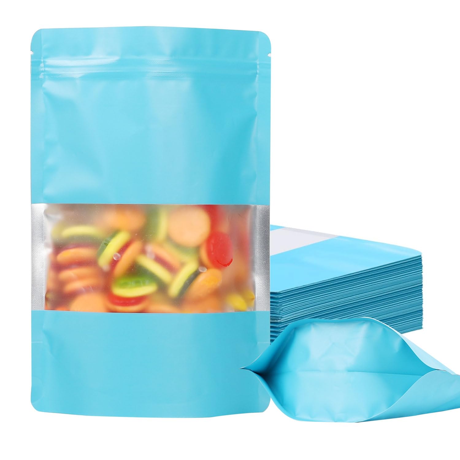 100 Pack Smell Proof Bags, Resealable Mylar Bags with Matte Window, Foil Pouch Stand-up Bags for Food Self Sealing Storage, Scratch Resistant Hand Storage Bags.(Blue, 3.9×5.9 Inch)