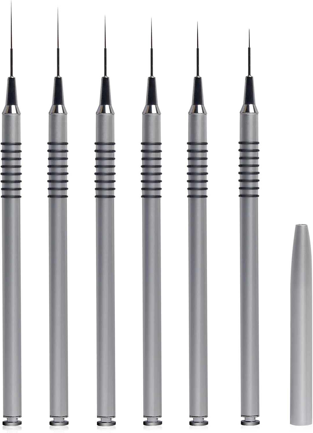 6 stuks nail-art kwasten, professionele set, penseel voor acrylgelnagels, voor het tekenen van fijne lijntjes, manicure-gereedschap, metalen handgreep, maat 5/7/9/11/20/25 mm