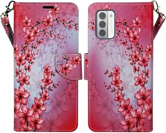 Zase Design for Nokia G310 5G 2023 Wallet Phone Case Protective Cover Cute Design Premium PU Leather Purse Flip Folio Magnetic Closure w/Kickstand ID Card Slot Wrist Strap Pink Cherry Blossom
