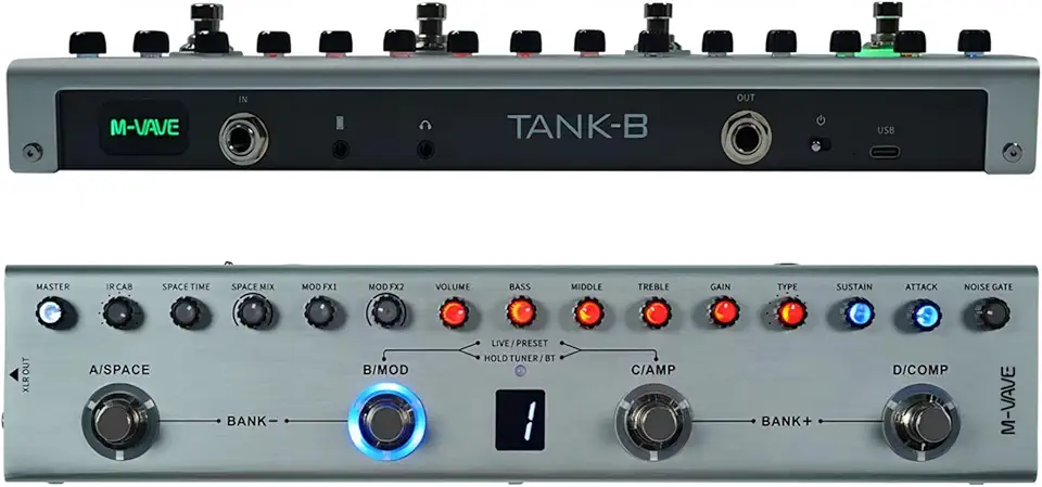 M-VAVE VEDO Tank-B Pedal de Multiefeitos para Baixo: 36 Predefinições, 9 Simulações de Amplificador, Bluetooth, Gravação Interna, Bateria Recarregável e 8 IRs para Músicos Brasileiros
