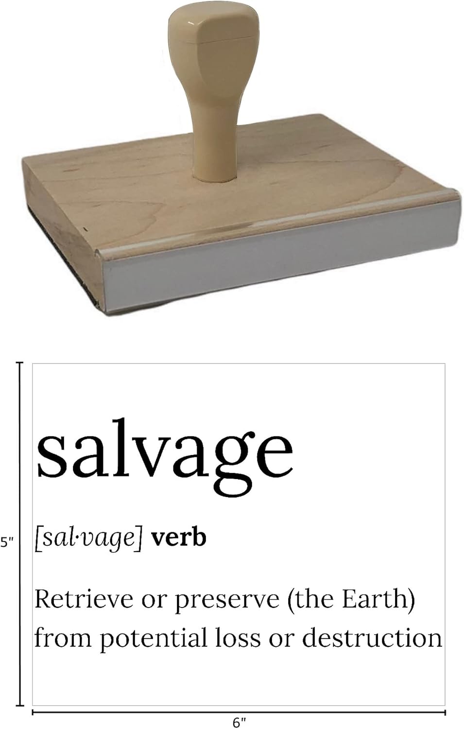 Infusion Salvage Definition Rubber Stamp, 5 X 6'' Wood Stamp