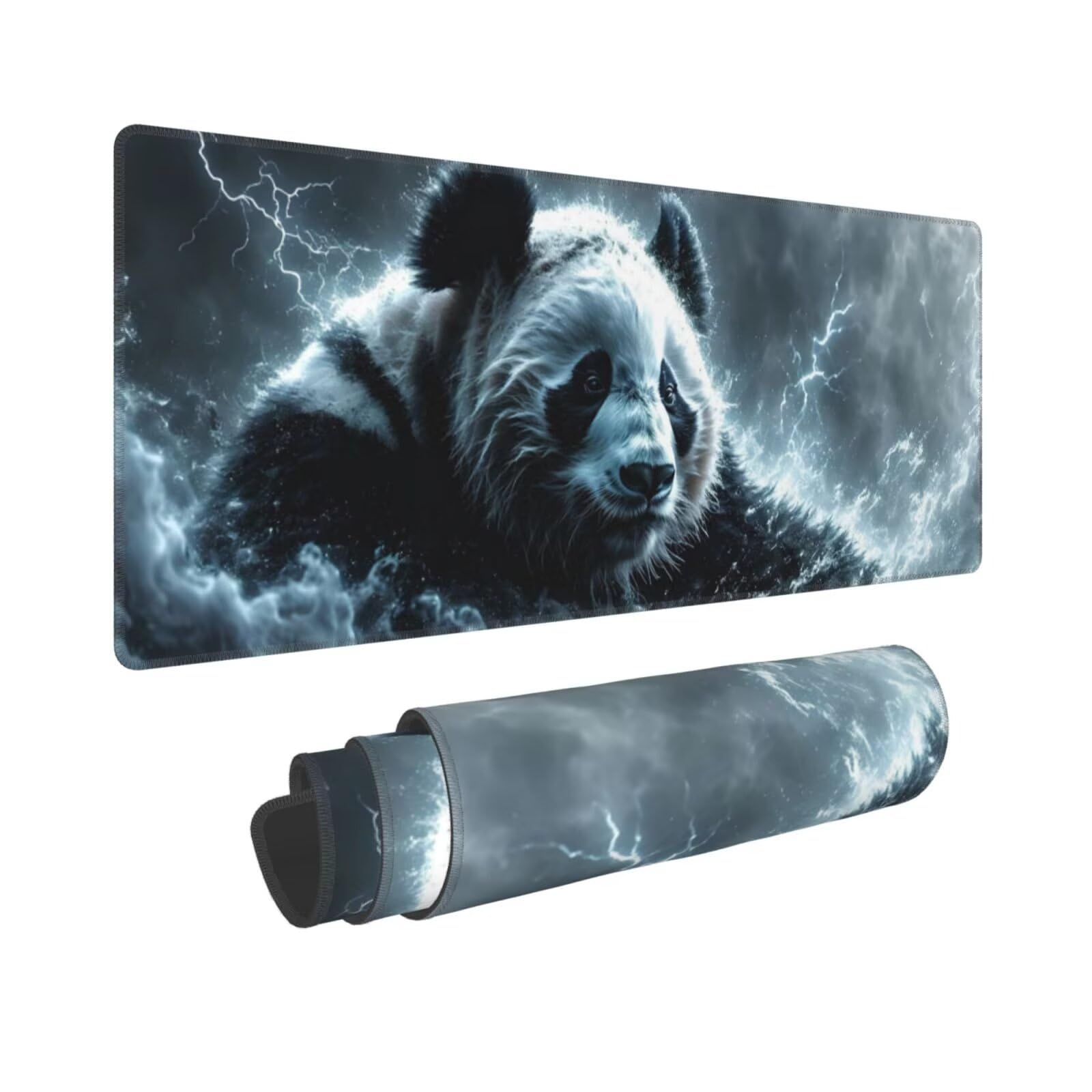 Tappetino Mouse, Tappetino Mouse Gaming Grande XXL 1500x800x3mm Tappetino Scrivania Mouse Pad, Base in Gomma Antiscivolo, Bordi Cuciti,Lavabile, Mousepad per Ufficio e Gaming (Panda Fulmine) R-596