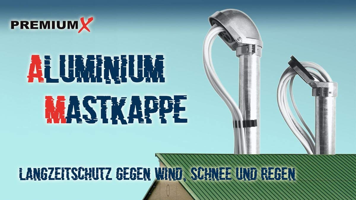 PremiumX nasadka masztu z otworem na kabel, aluminium, do uchwytów krokwi dachowych SAT, uchwyt ścienny, średnica 48-52 mm, aluminium