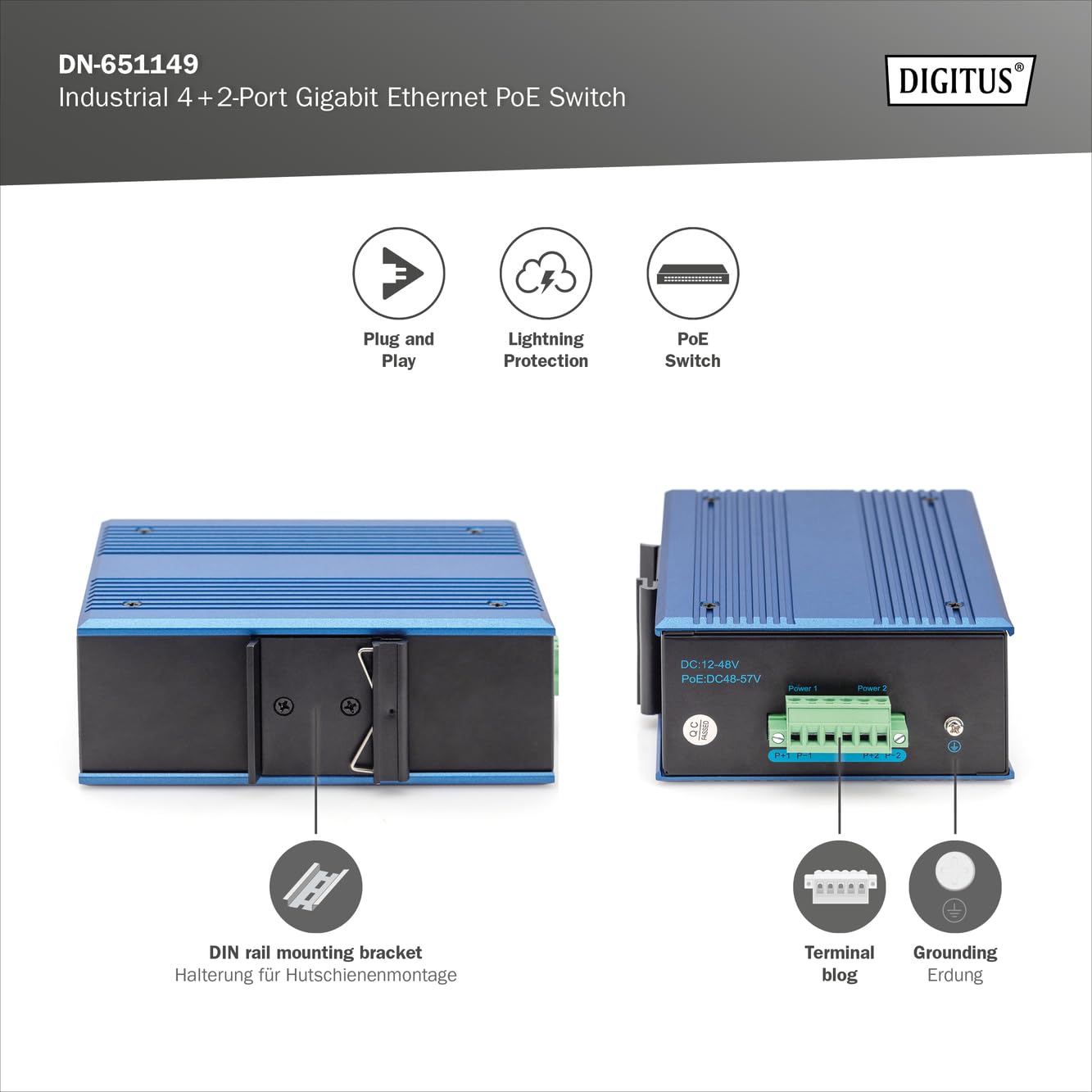 Digitus Industrieller PoE Netzwerk-Switch – 4X RJ45 + 2X SFP –bit/s – Bild 3