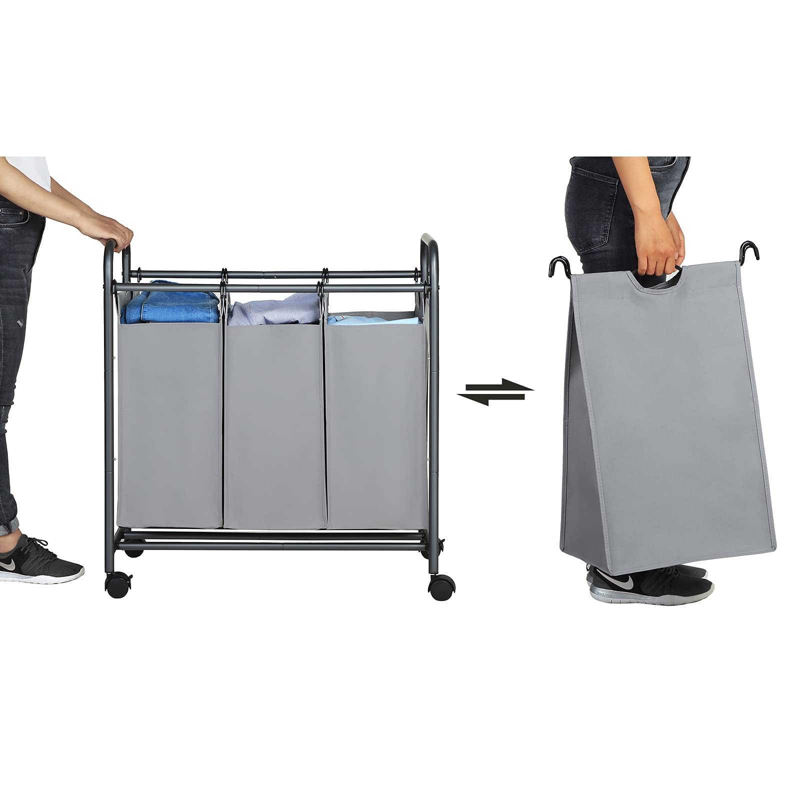 SONGMICS Rolling Laundry Sorter, Laundry Basket with 3 Removable Bags