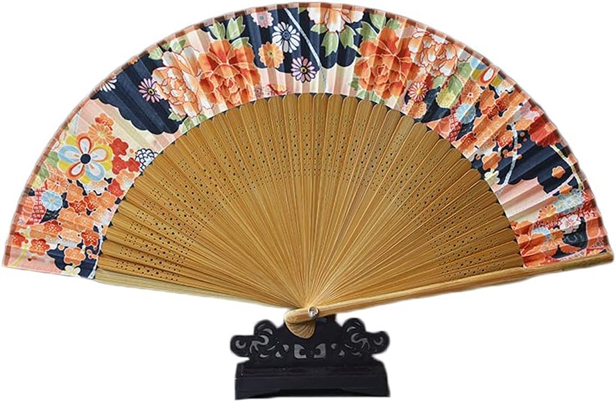Antique Hand Fan Folding Fan Chinese Style Silk Fan Bamboo Handheld Fan for Women Party Wedding Dance Decoration Fan Hand Paper Folding Props Vintage Style (F)