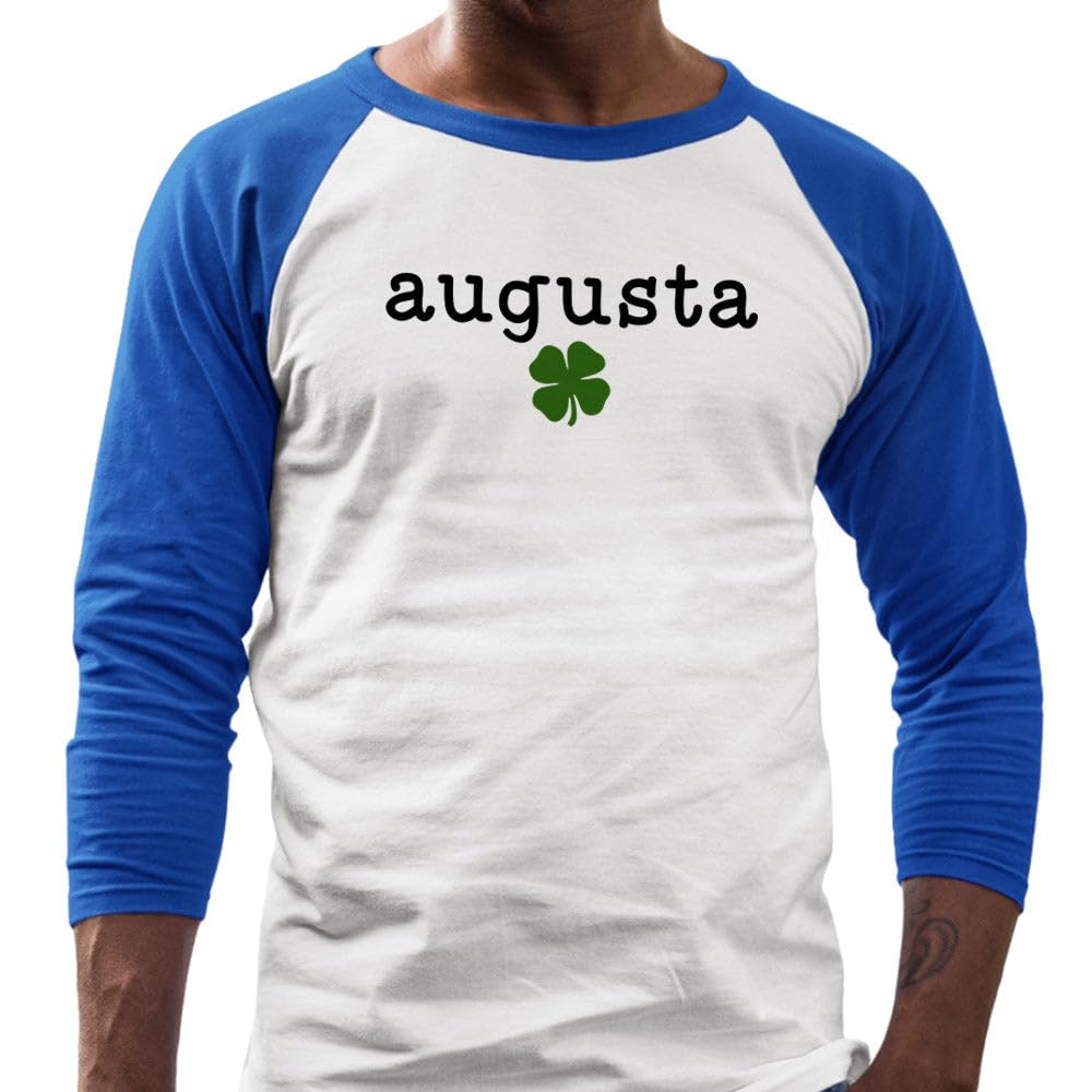 TeesAndTankYou Augusta Shamrock Three-Quarter Raglan Sleeve Baseball Shirt Unisex Medium White/Royal