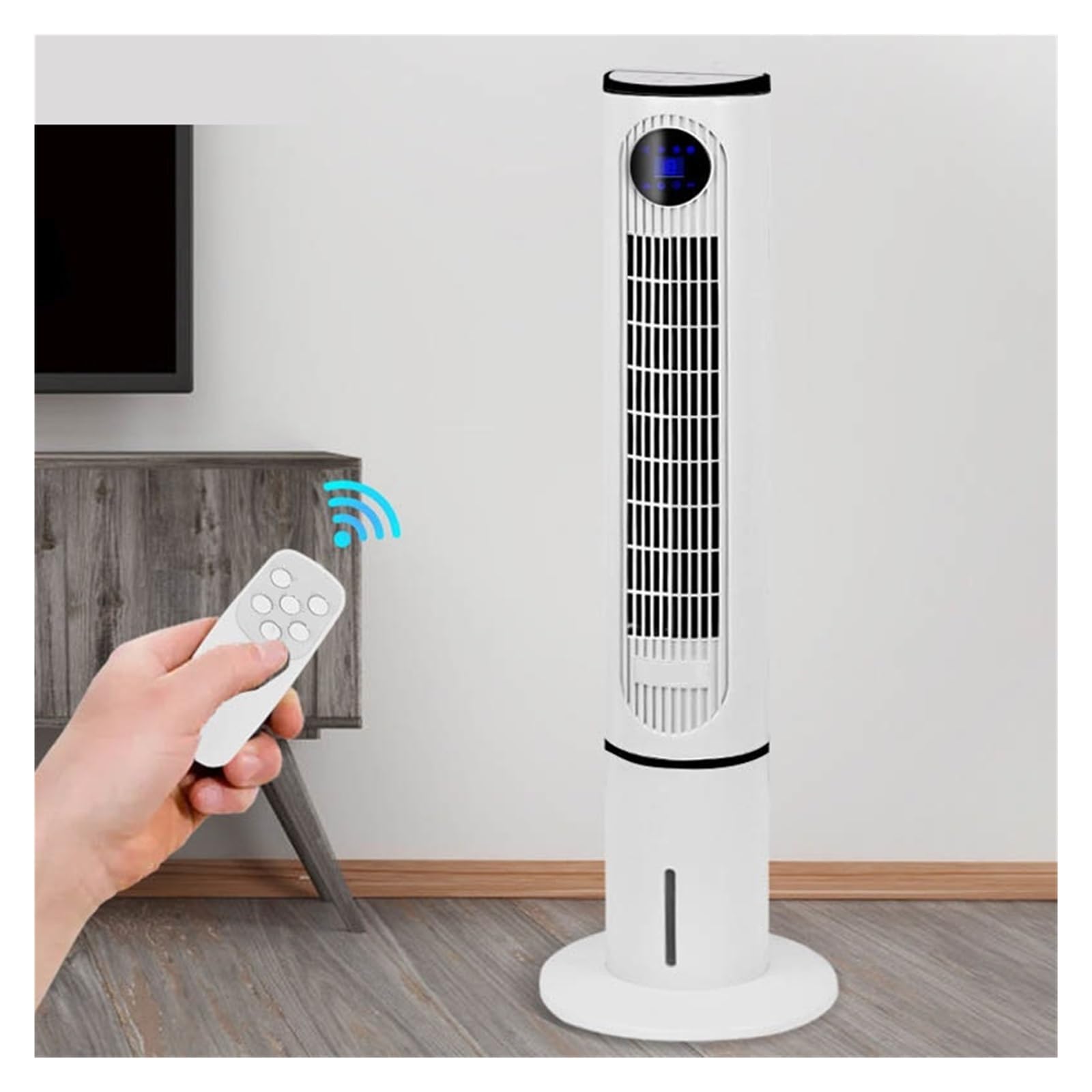 Ventilador eléctrico de torre con control remoto y humidificador, aire acondicionado refrigerado por agua para uso doméstico, fácil operación, ideal para enfriamiento de verano