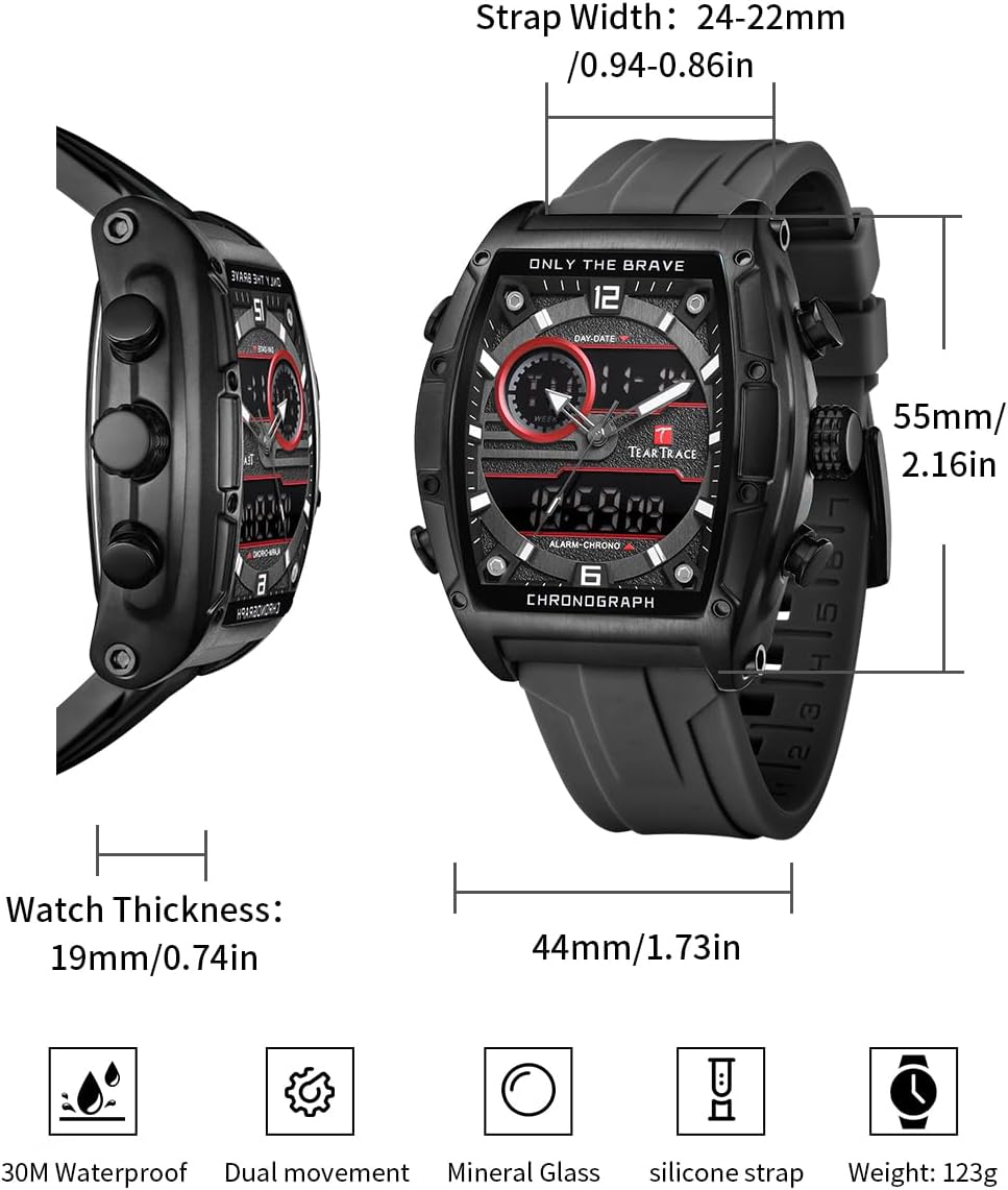 Mens Analog Digital Watch Waterproof, Watches for Men Chronograph with Alarm, Stopwatch Luminous Display, Silicone Strap for Dress Sport - Image 4