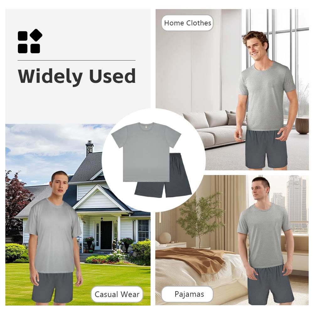DiULi Pijama Hombre Verano, Conjunto de Pijama con Bolsillos, Suave y Cómodo, Hombre a Cuadros Ropa de Dormir, Cuello Redondo, Conjunto de Piyama Verano Incluir Pantalones Cortos a Cuadros