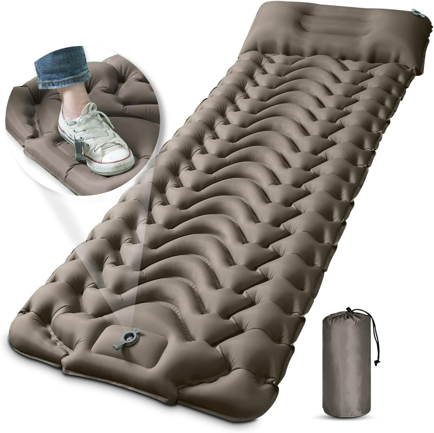 Camping Pad, Foot Press Inflatable Sleeping Pad Extra Thick Lightweight Camping Sleeping Mat Ultralight Compact Waterproof Air Mattress for Outdoor Hiking Hammock Backpacking Sleeping Bag