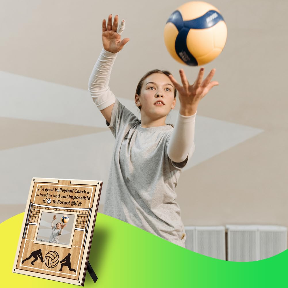 Cornice Regalo per Allenatori di Pallavolo Da 10.2 x 8.5 pollicePlacca Sportiva con Schegge di LegnoTarga con Firma AllenatorePiastra Pne di RingraziamentoPresente per CompleannoIdea Regalo