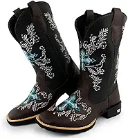 Bota Texana Feminina Couro Country Bico Quadrado Café Azul 10000