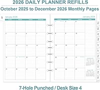 Vista 3 de 2026 Planner Refills - One Page Per Day Daily ＆ Monthly Planner, January 2026-December 2026, 7-Hole Punched，Prioritized, To-Do List, Notes