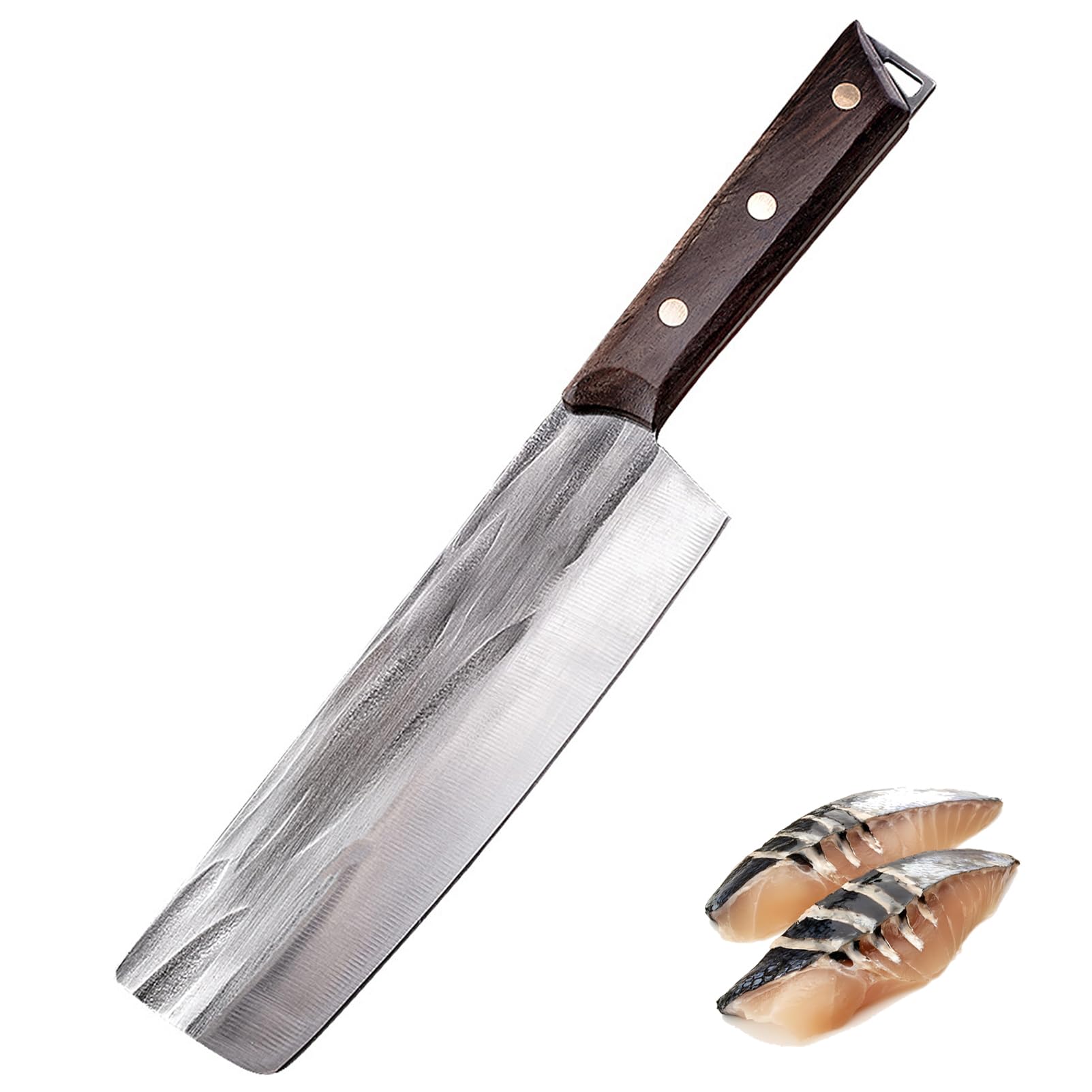 Professional Chef Knife 7 Inch Japanese Kitchen Knives Handmade Forged High Carbon Steel Full Tang Cooking Knife with Wooden Handle for Home, Restaurant