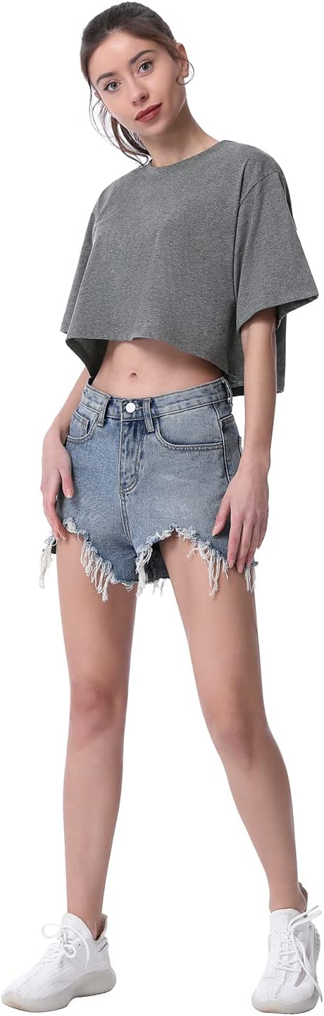 Cosy Pyro 4-Pack Women's Cotton Crop T-Shirts Short Sleeve Solid Cropped Athletic Top Round Neck Casual Workout Yoga Tees - Image 7