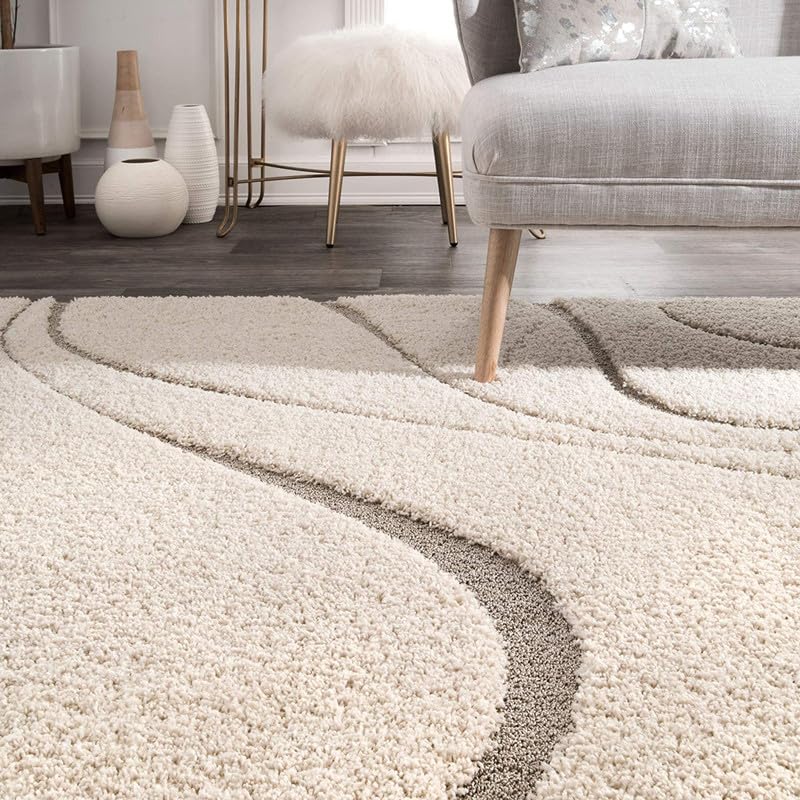 Image of TRANQUIL Polyester Fluffy Fur Rug Shaggy Modern Carpet for Living Room, Bedroom, Guest Room, Kids Room (3x5 Feet, Ivory & Beige)