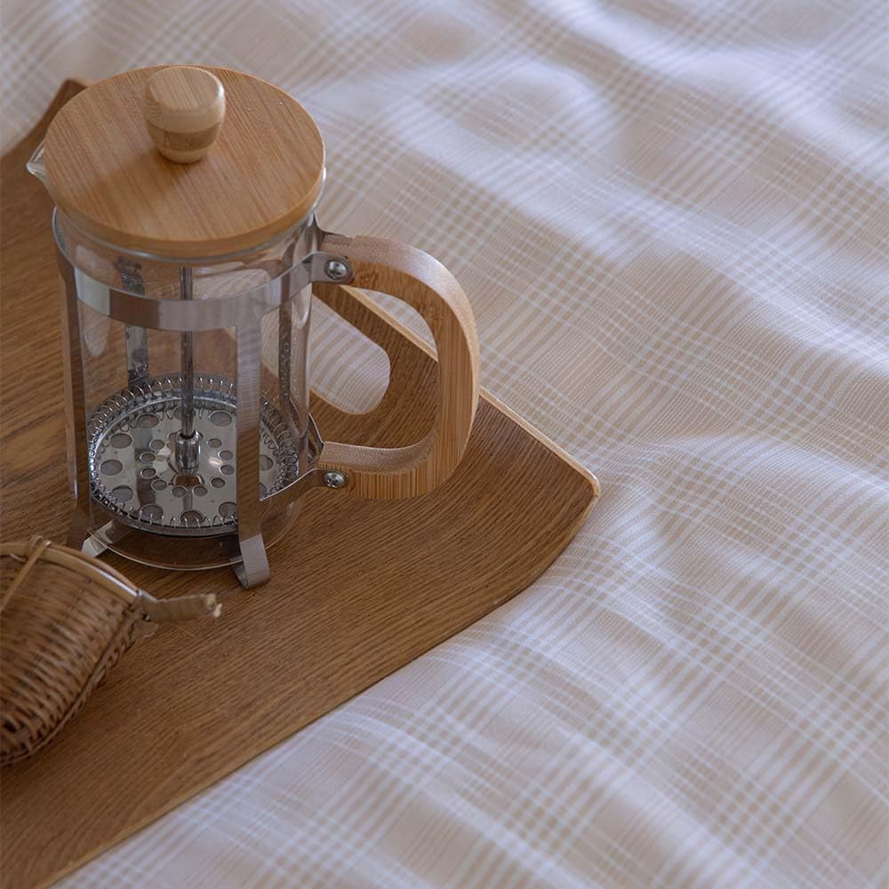 COTTON ARTean Funda Nórdica Cama 150 Satén Algodón 200 Hilos NERVION Beige. Funda edredón 240x220 + 2 Fundas de Almohada. Cierre Botones.
