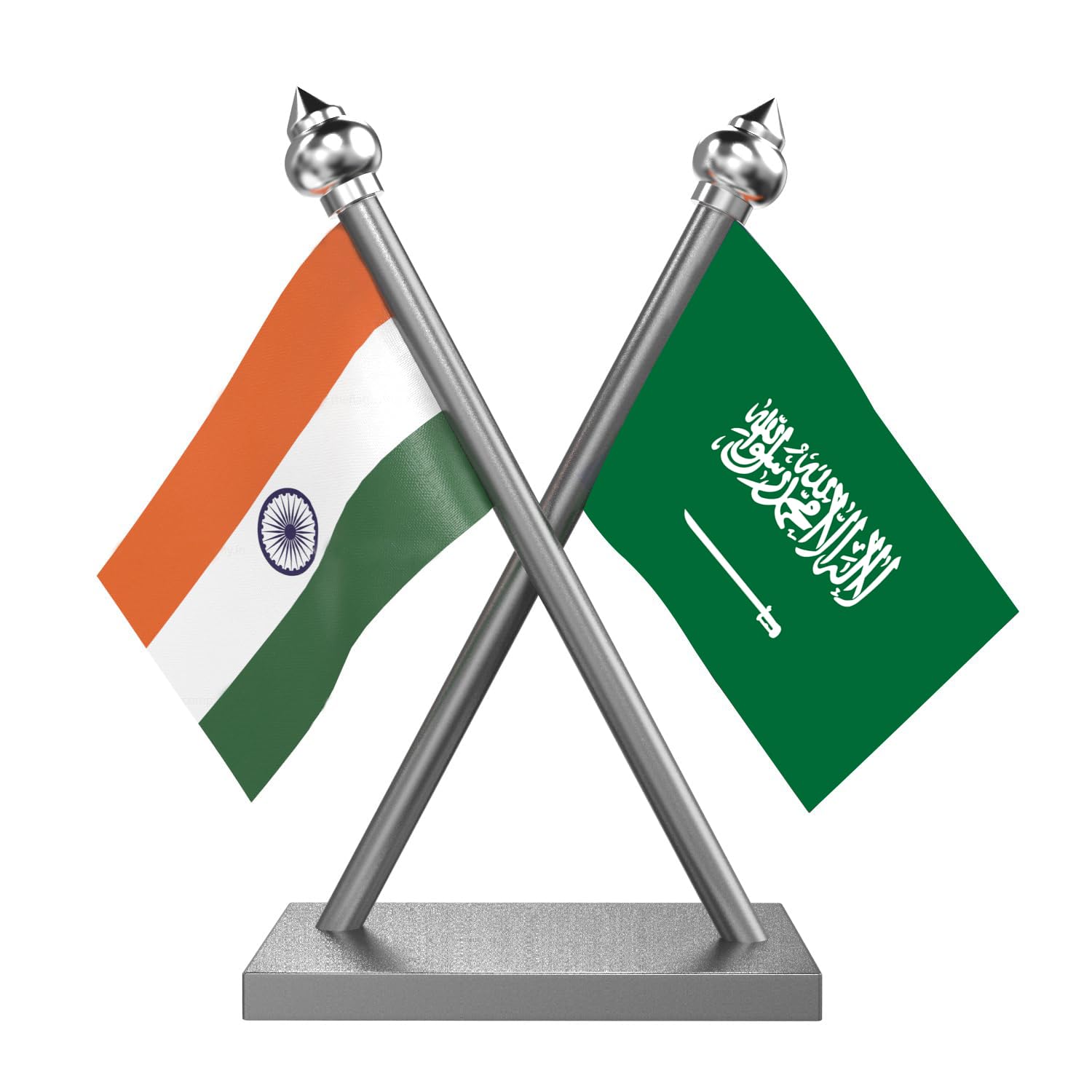 The Flag Company India & Saudi Arabia Car Dashboard Flag 2x3 Inch Premium Flags with Stainless Steel Pole & Base | Compact Dual Display for Car Interiors & Desks