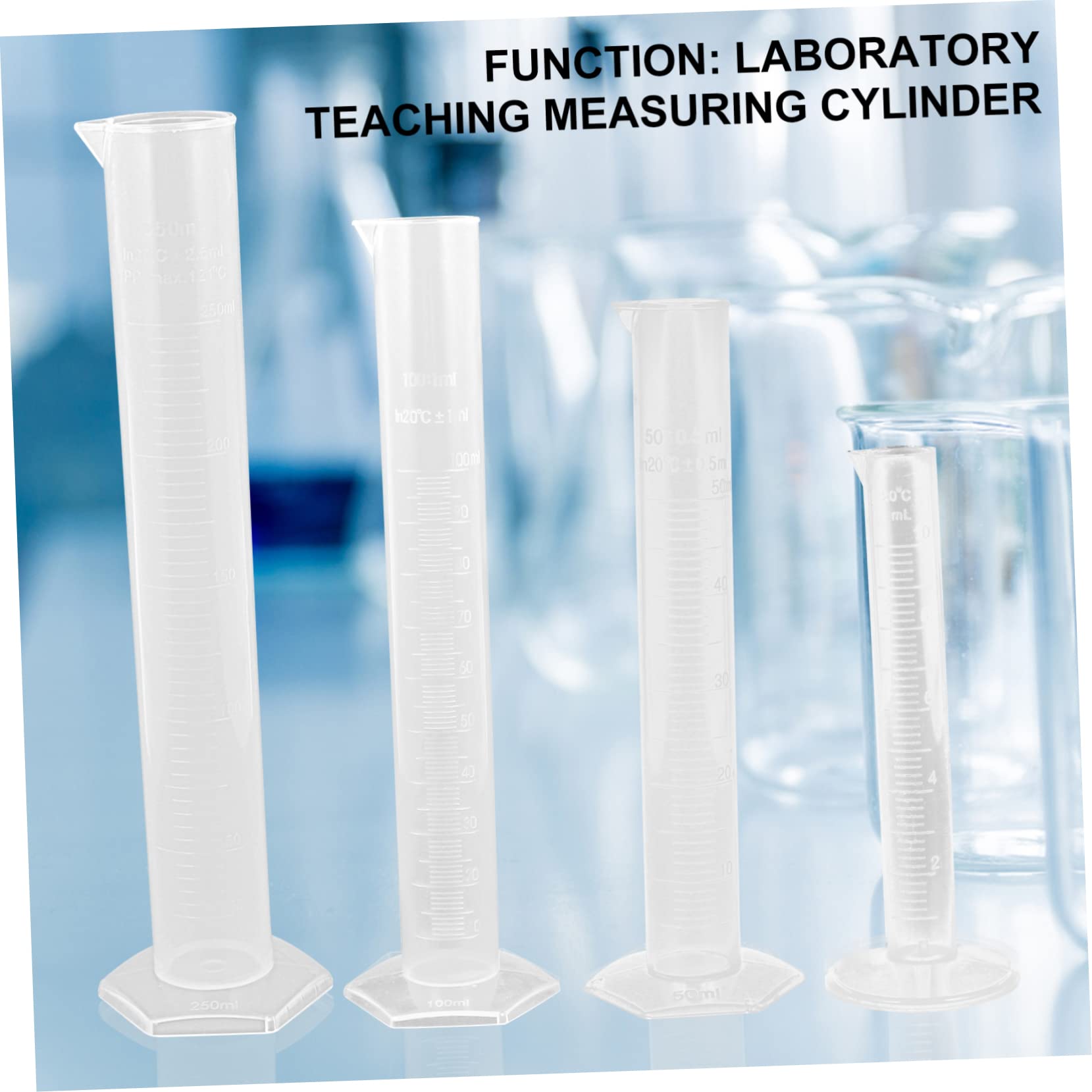 SOLUSTRE Probeta Plástico Graduada 10ml 50ml 100ml 250ml Cilindro Medidor Transparente Set 4 Piezas