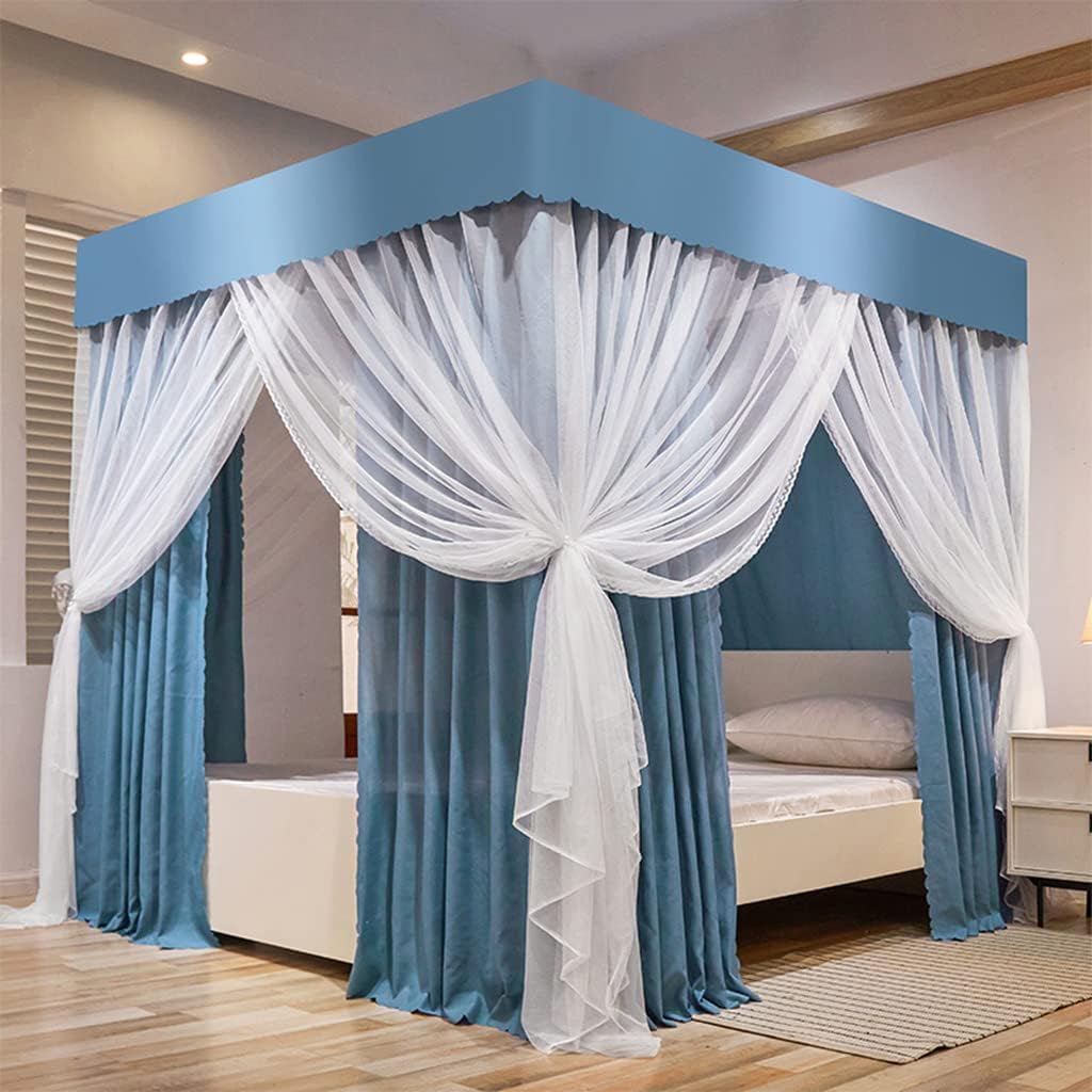 Cute Princess 4 Corner Post Mosquito Net&Bed Canopy Curtain Canopy for Girls Boys Bed Bedroom Kids Rooms for Twin/Full/Queen/King Size Bed Decoration (Blue, Mosquito Net&Bed Canopy, Twin)