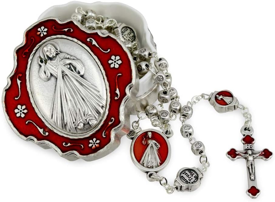 Catholic Rosary Beads with Metal Keepsake Gift Box Set
