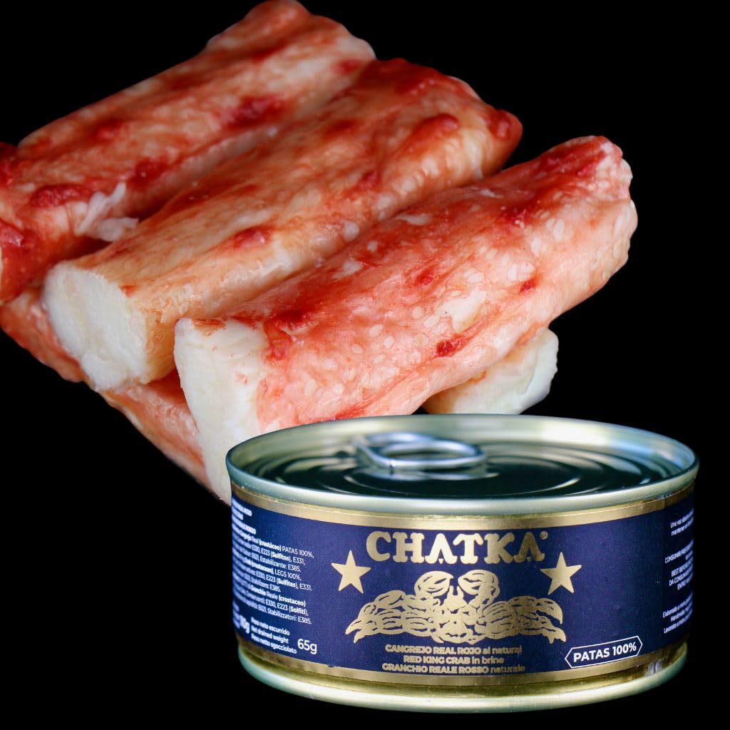 Chatka. Preserved in the traditional format with 100% red king crab legs, packaged in a jar to preserve the texture and qualities of the product. (65 gram)