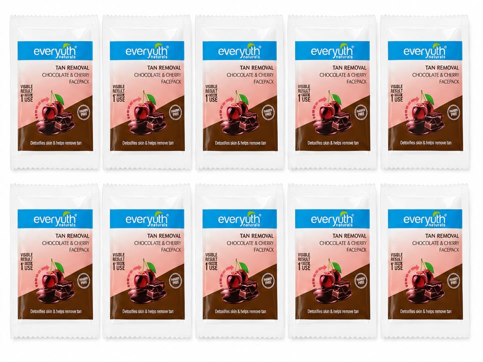 Image of Everyuth Naturals Tan Removal Chocolate & Cherry Face Pack Sachet | De-Tan & Brightening Face Pack | Paraben Free | Suitable for All Skin Types | Visible Results from 1st Use | 9g | Sachet | Pack of 10