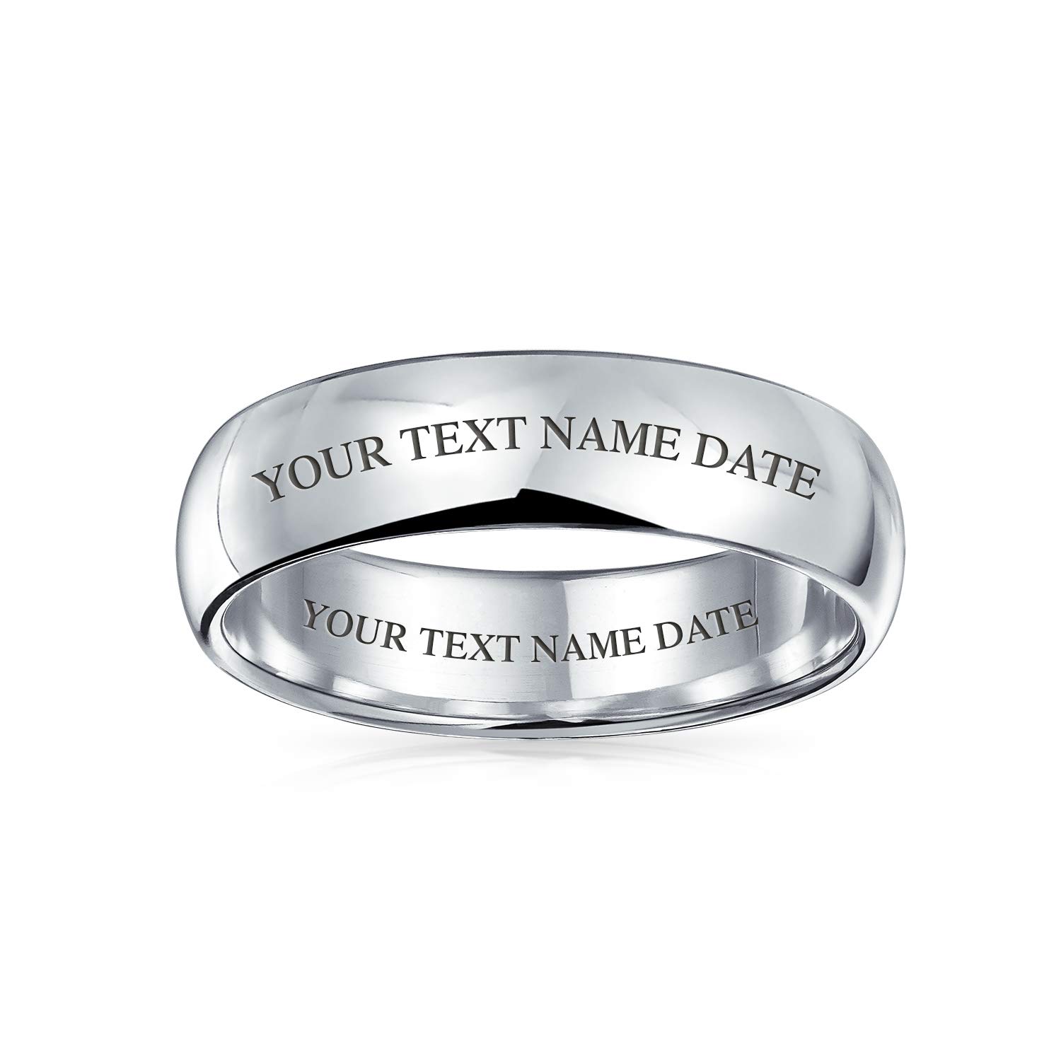 Bling JewelryUnisex Personalized Classic Simple Polished Dome Traditional .925 Sterling Silver Couples Wide Wedding Band Ring For Men For Women 5MM Customizable