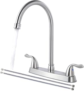 SHACO Kitchen Faucets, 13 Inch High Arc 2 Handle 8 Inch Centerset Kitchen Sink Faucet with Supply Line, 360° Rotating Spout 2 or 3 Hole Mount, Brushed Nickel, SC-KF200