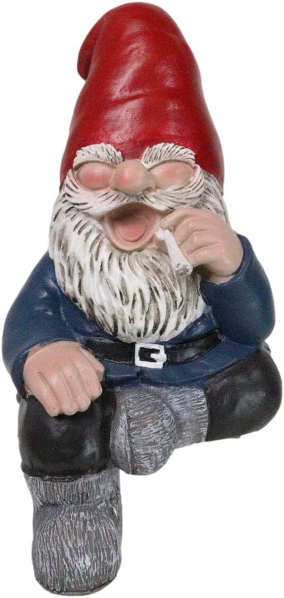 Ebros Gift Whimsical Carefree Gypsy Life Mr Gnome Dwarf Stoner Smoking Rolled Stash Shelf Sitter Edge Accent Figurine Fantasy Gnomes Fairy Garden Home Decor